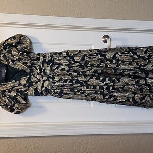 Anthropologie - The Katerina Button-Front Dress: Lurex Edition  2P Green & Gold